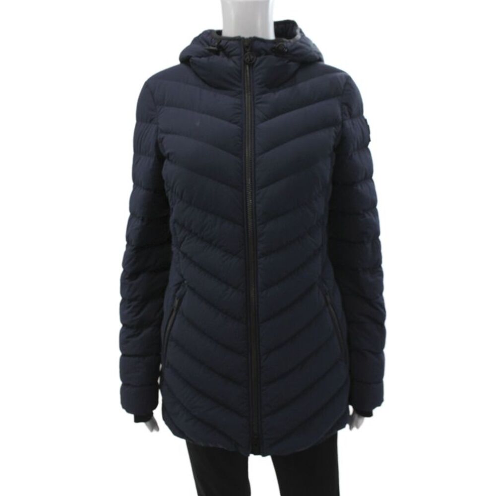 Moose Knuckles Women Dark Blue Puffer Jacket High Neck Zip Size XS